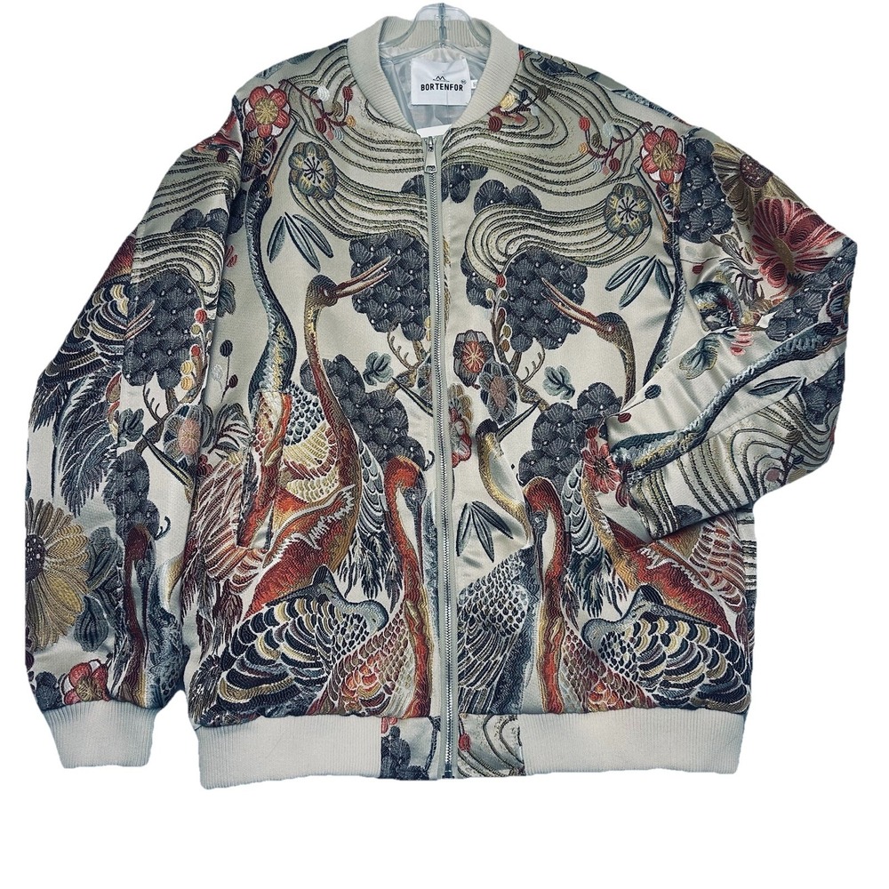 Bomber Varsity Jacket Men Unisex Cranes Embroidery Tapestry Sukajan Souvenir 3XL